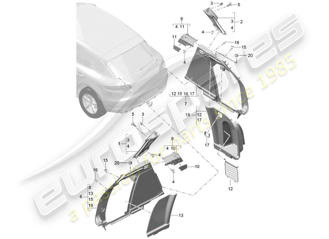 porsche 2014 (macan) recubrimiento diagrama de piezas