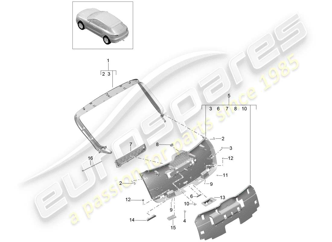 porsche 2016 (macan) diagrama de piezas de trims