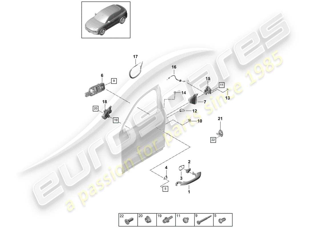 porsche 2019 (cayenne e3 9ya/9yb) manija de puerta exterior diagrama de piezas