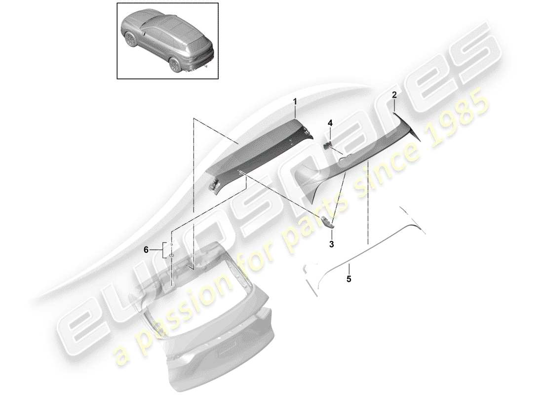 porsche 2019 (cayenne e3 9ya/9yb) alerón trasero diagrama de piezas