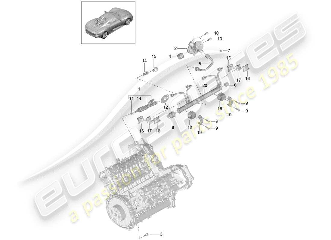 porsche 2015 (918 spyder) tubo de recogida de combustible diagrama de piezas