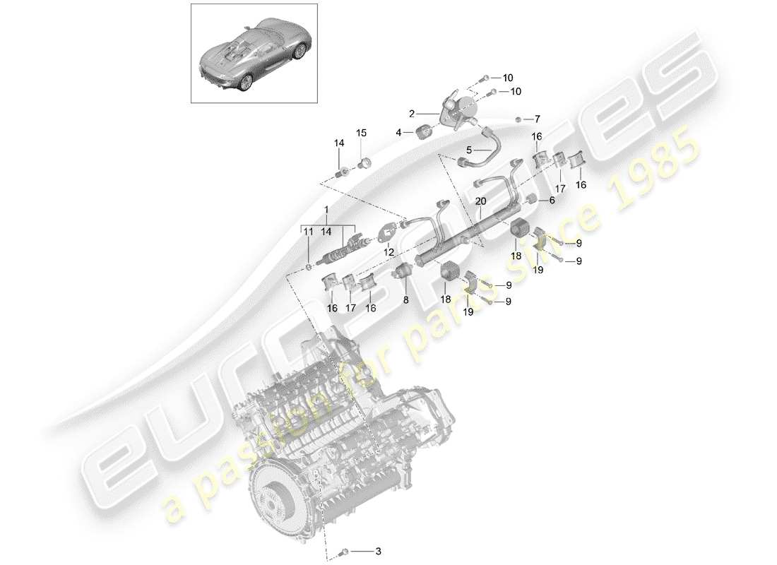 porsche 918 spyder (2015) diagrama de piezas del tubo de recogida de combustible