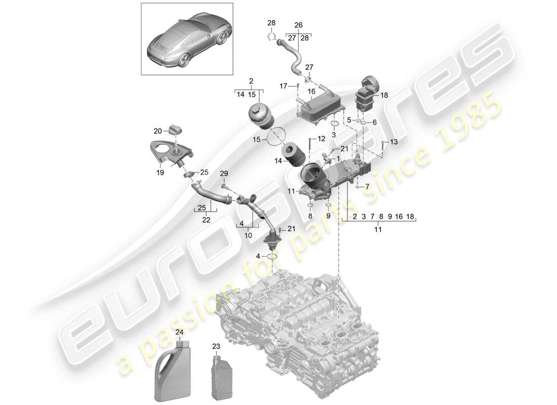 porsche 2014 (991-1) lubricación del motor diagrama de piezas