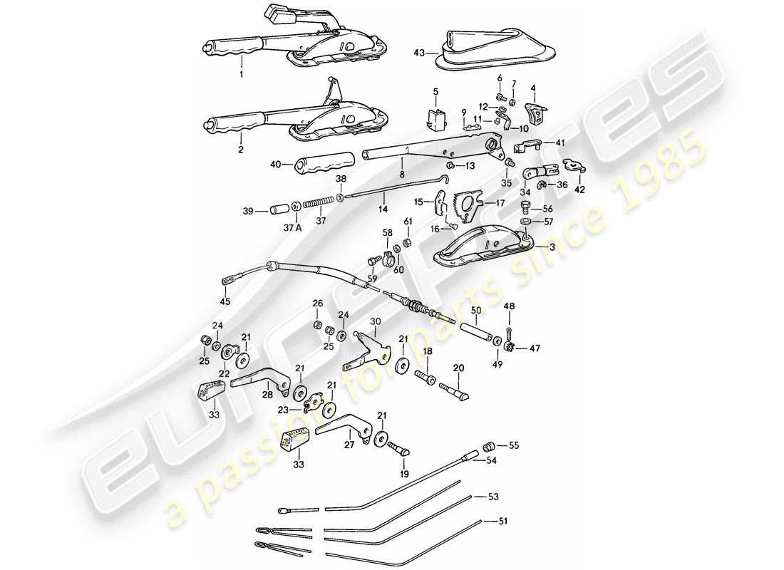 porsche 1984 (911) palanca de freno de mano - palanca de operación - para - calentador diagrama de piezas