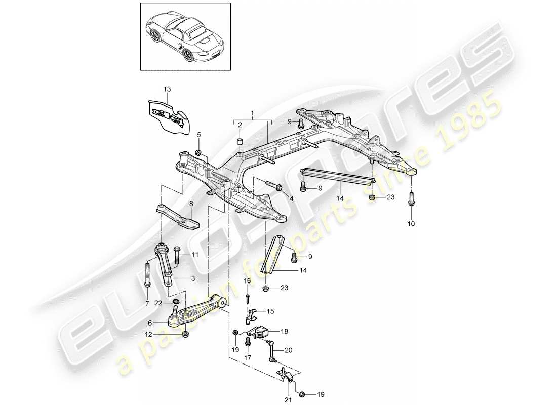 porsche 2011 (987 boxster) diagrama de piezas del travesaño