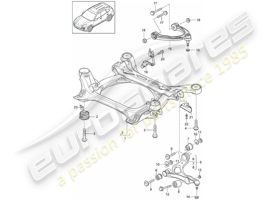 porsche 2016 (cayenne e2 92a) diagrama de piezas del sub-marco
