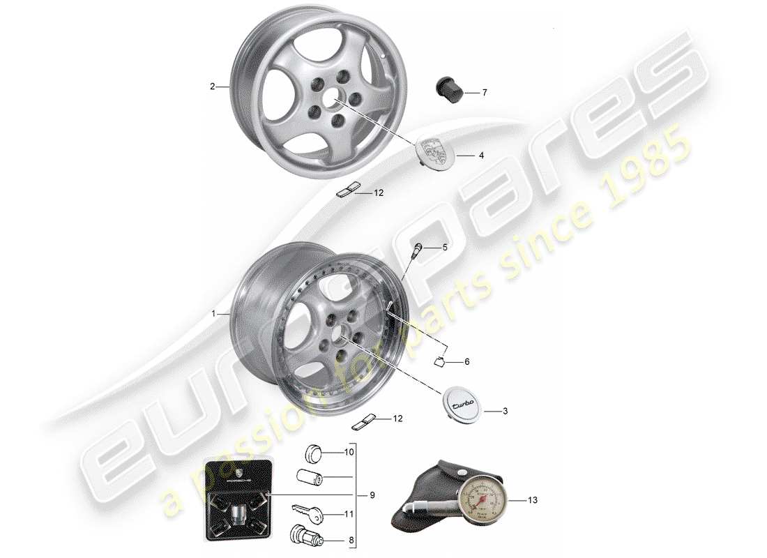 porsche 1989 (964) ruedas - d - mj 1993>> diagrama de piezas