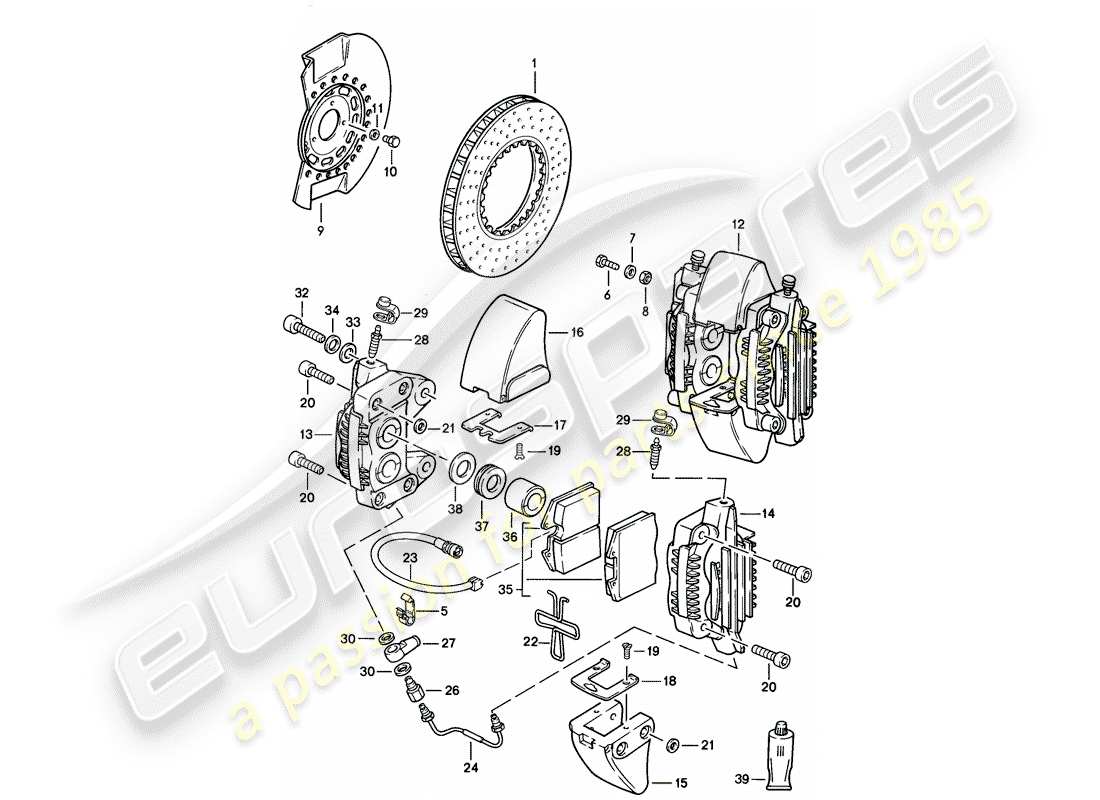 porsche 1985 (911) freno - eje delantero diagrama de piezas