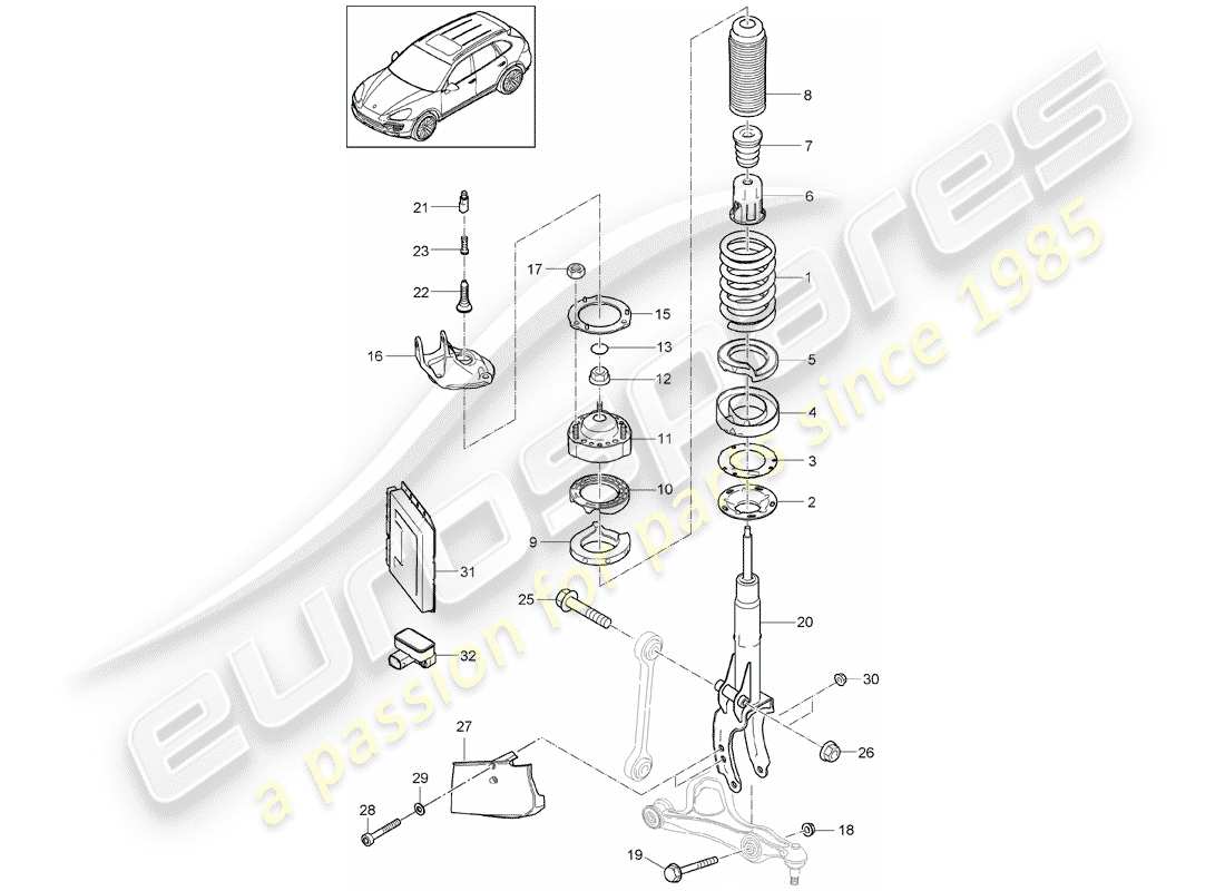 porsche 2016 (cayenne e2 92a) diagrama de piezas de suspensión
