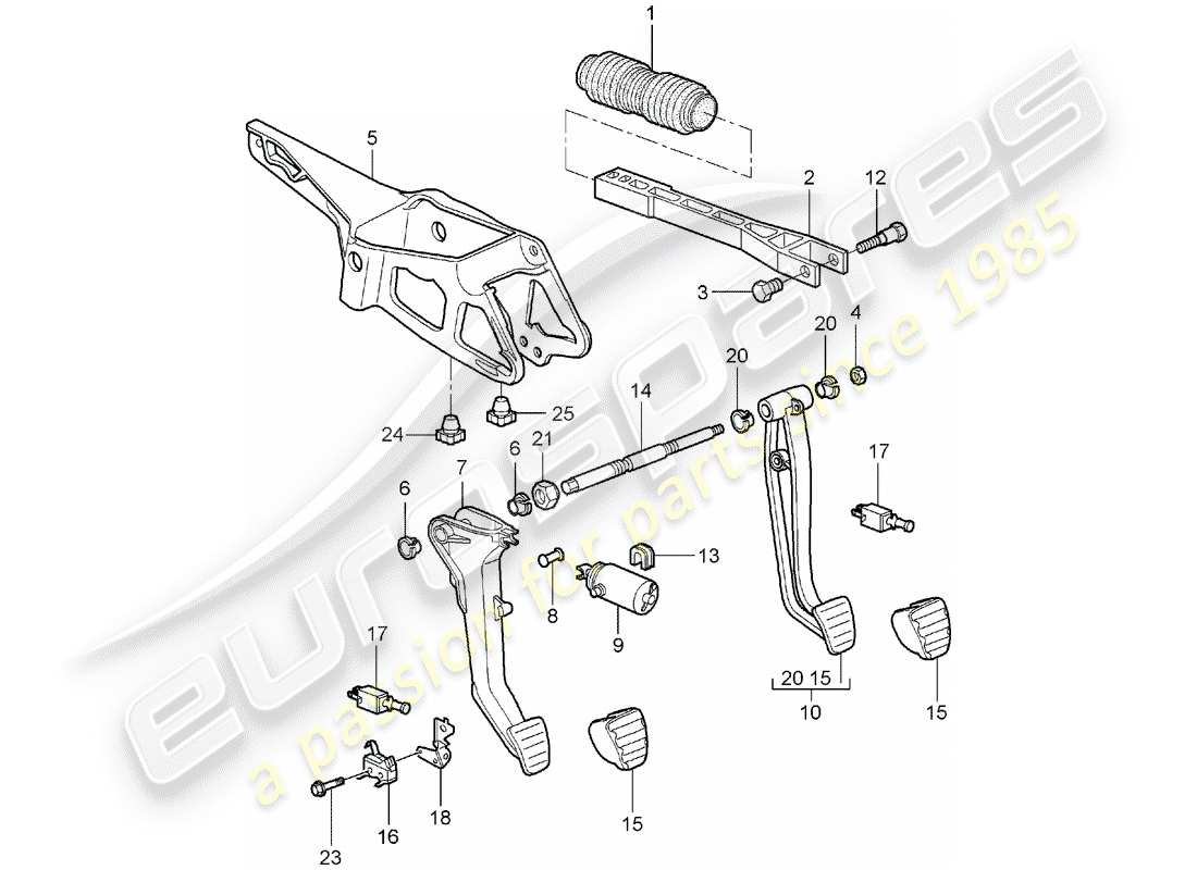 porsche 2008 (987 boxster) diagrama de piezas de pedales