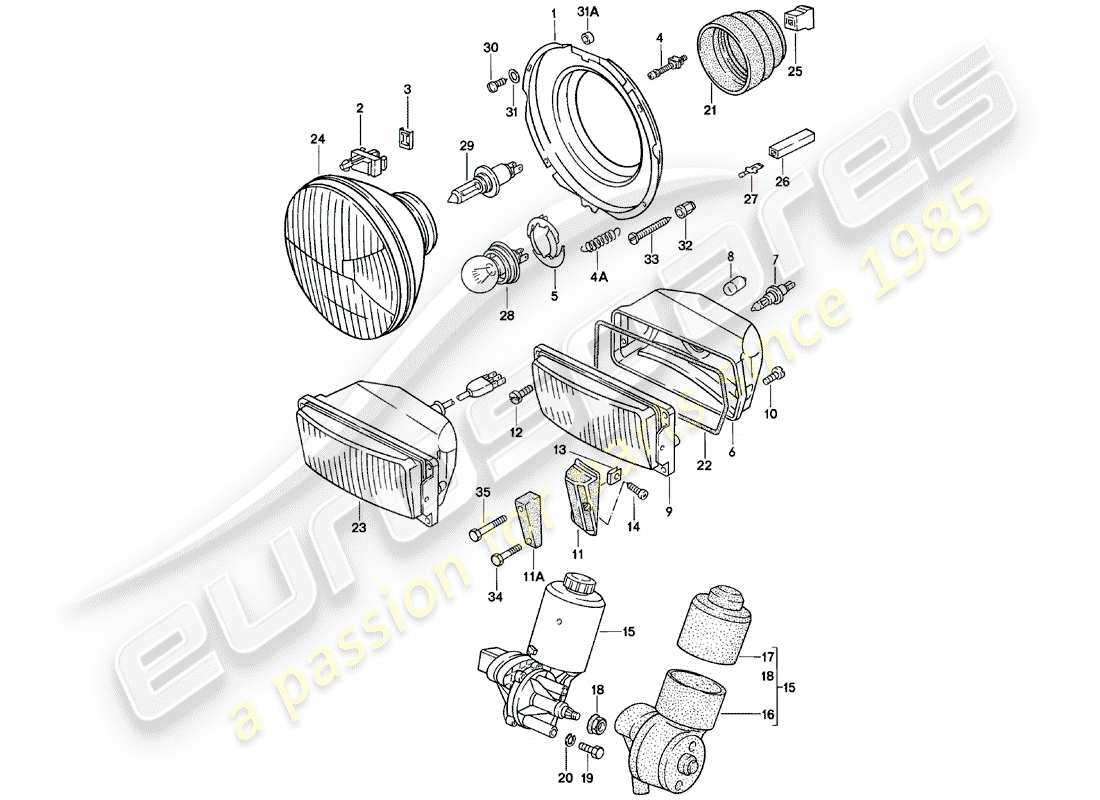 porsche 1981 (924) faro emergente - motor eléctrico - para - faro emergente - faro adicional diagrama de piezas