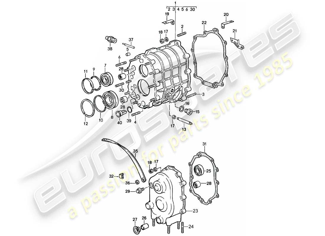 porsche 1987 (911) carcasa de engranajes - tapa de la transmisión diagrama de piezas