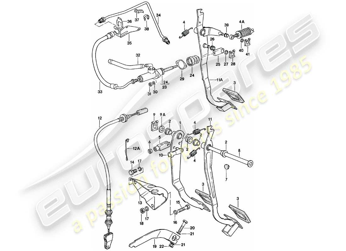 porsche 1984 (924) pedales de freno y embrague - cluster diagrama de piezas