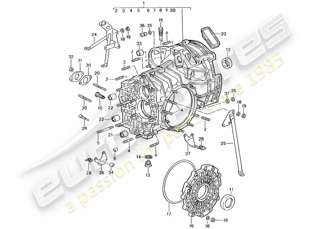 porsche 1994 (964) transmisión de repuesto - lista para instalación - diagrama de piezas de la caja de transmisión