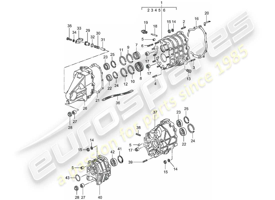 porsche 1994 (993) carcasa de engranajes - tapa de la transmisión diagrama de piezas