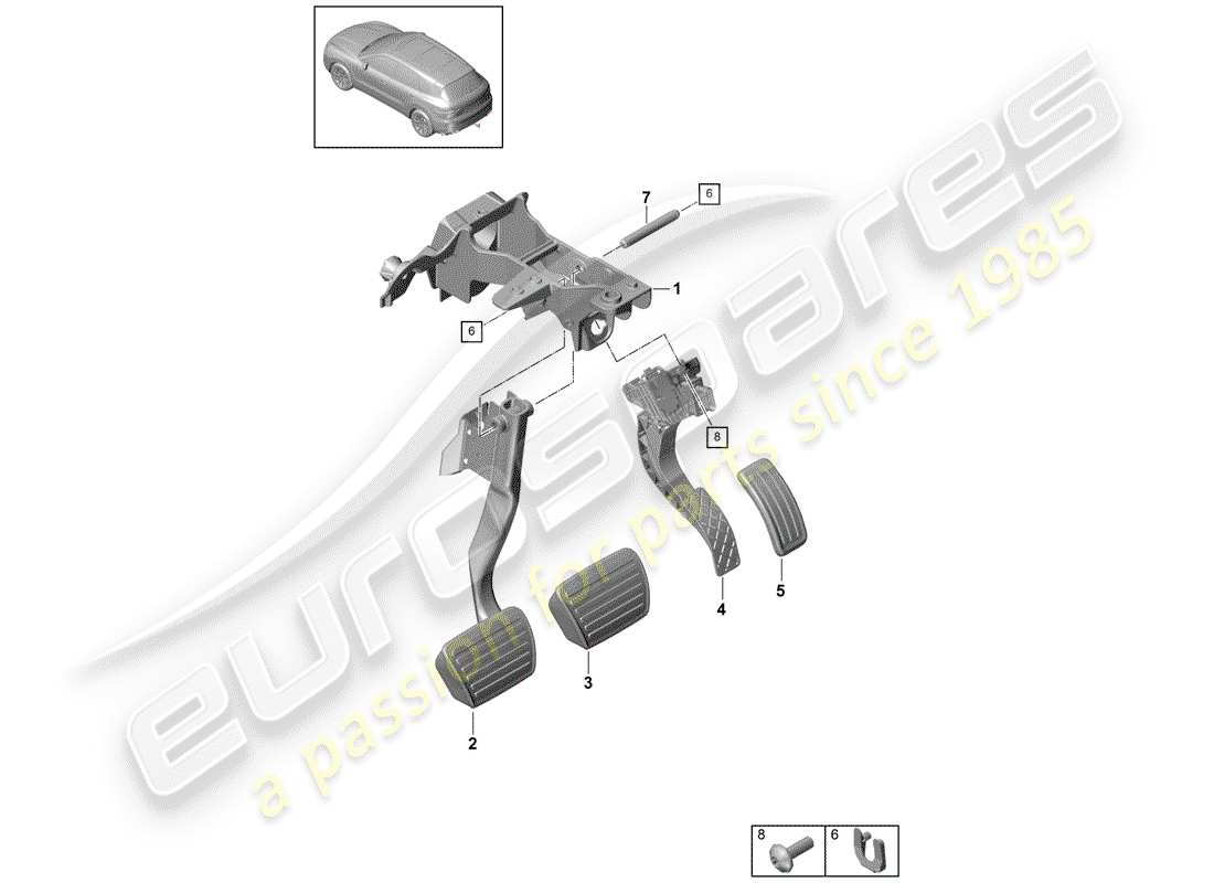 porsche 2020 (cayenne e3 9ya/9yb) freno y acc. diagrama de piezas del conjunto del pedal