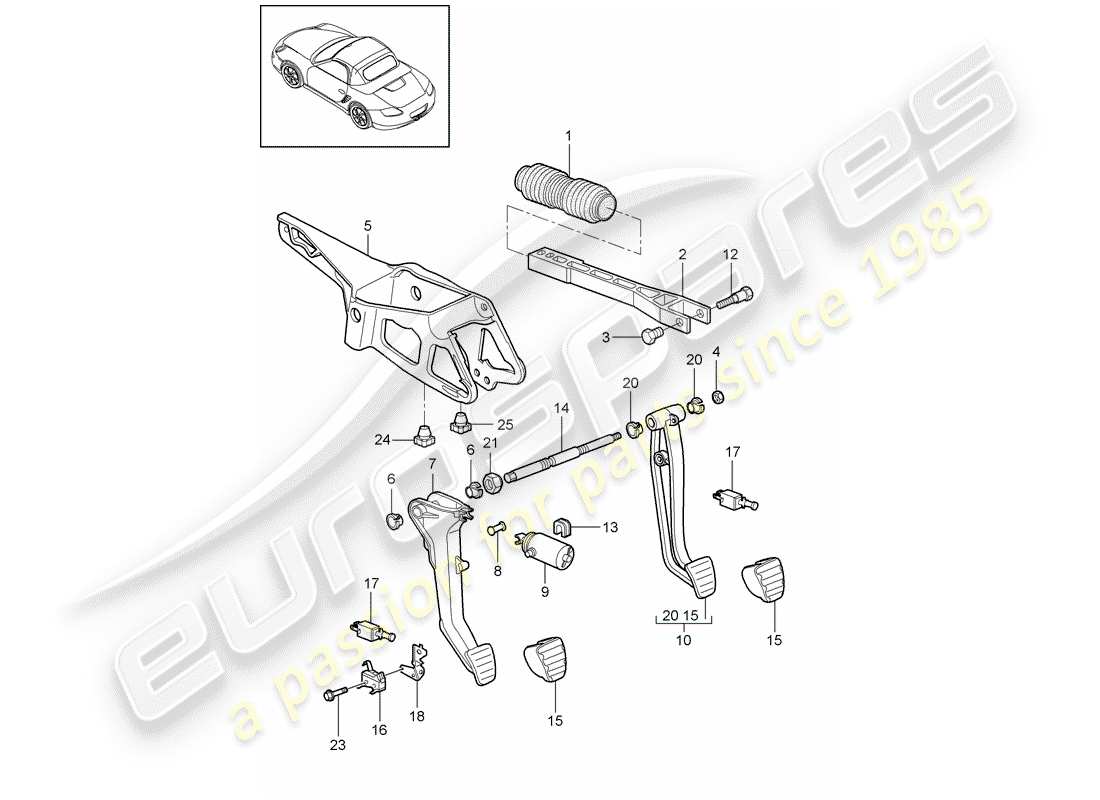 porsche 2012 (987 boxster) diagrama de piezas de pedales