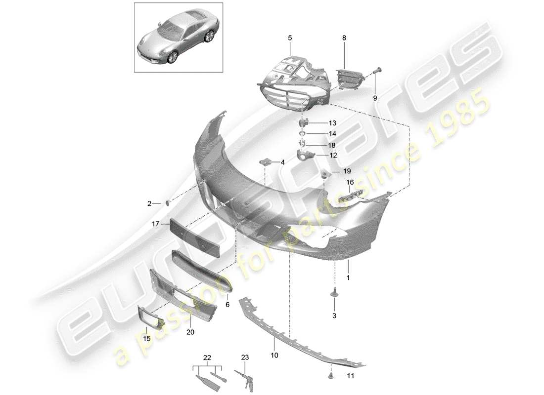 porsche 2014 (991-1) parachoque diagrama de piezas