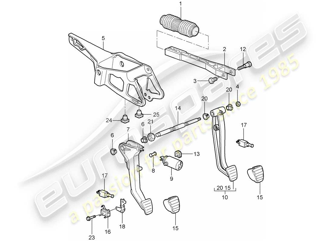 porsche 2007 (987 cayman) pedales diagrama de piezas