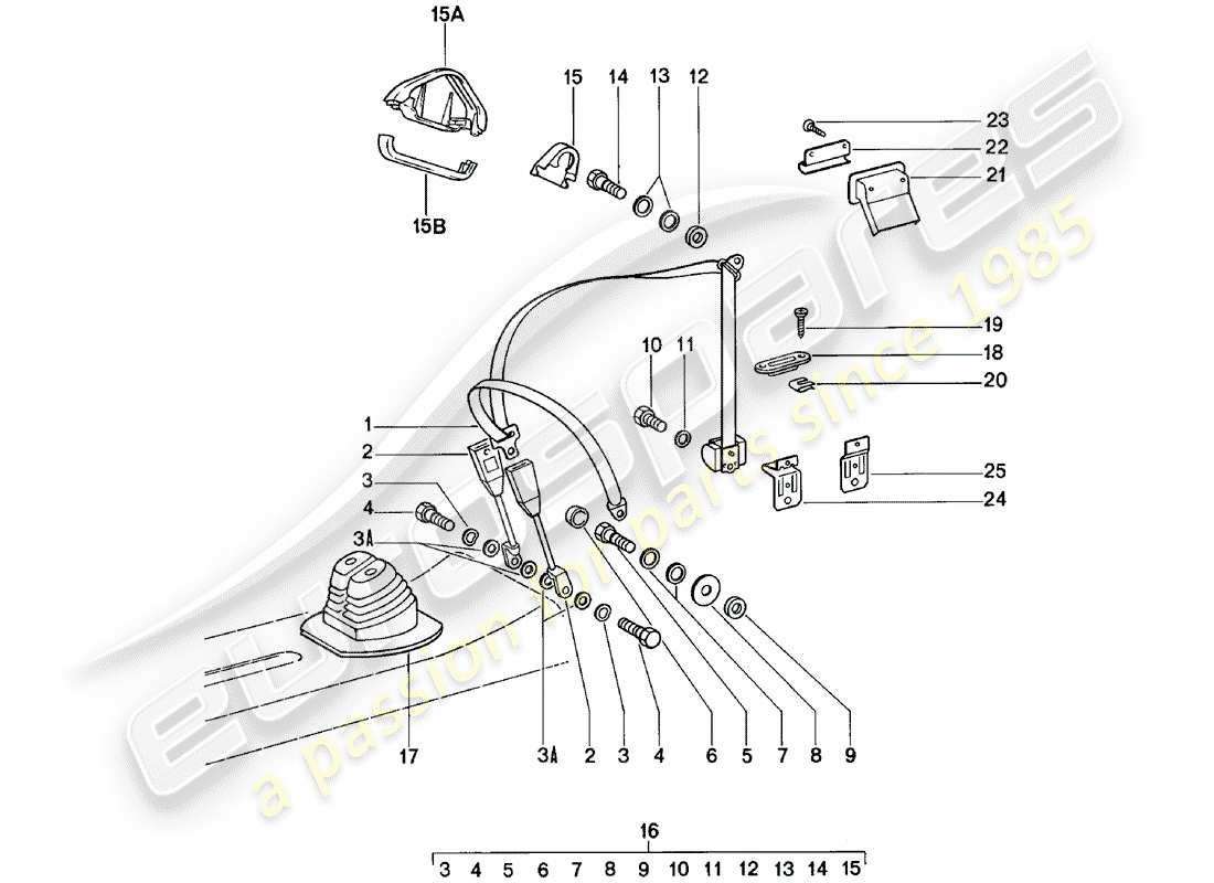 porsche 1981 (911) cinturón de seguridad diagrama de piezas