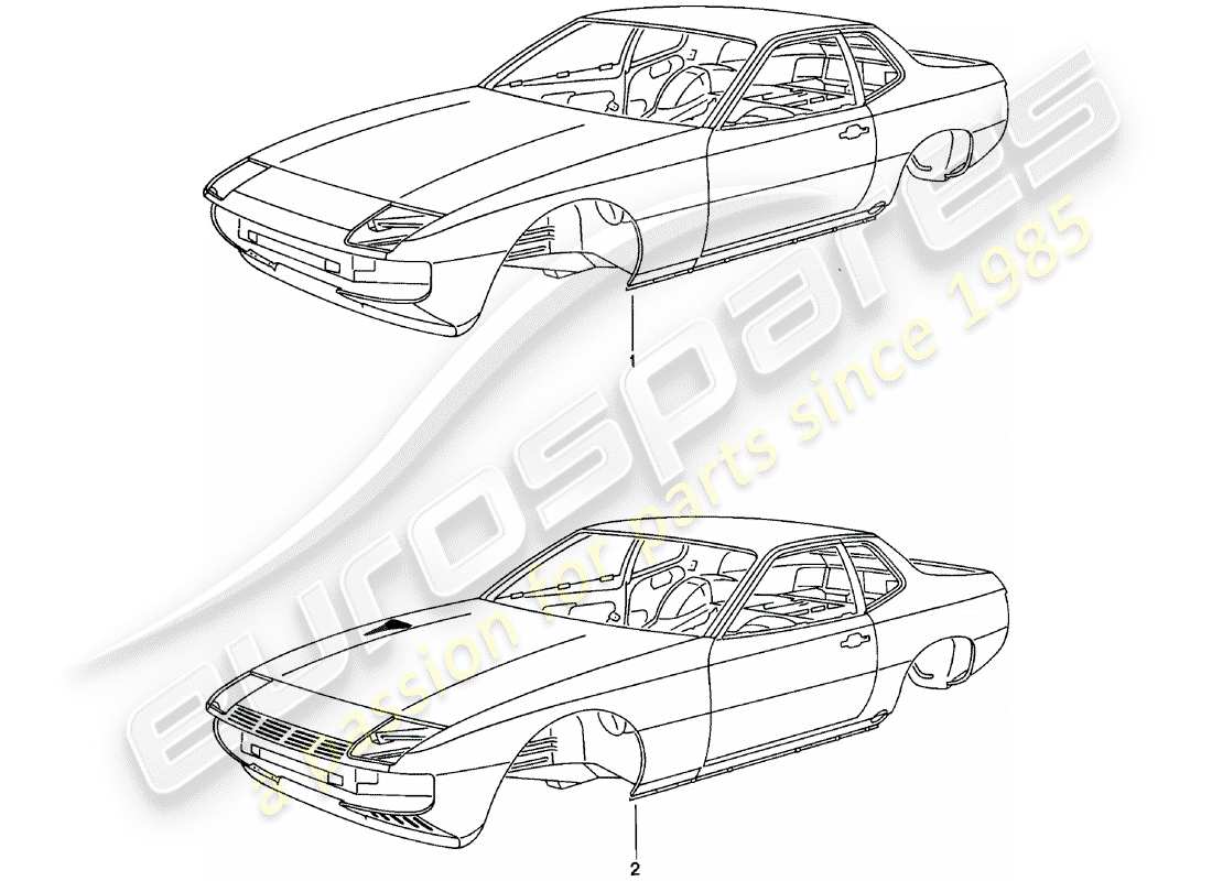 porsche 1981 (924) carrocería - imprimado - sellado - con: - protección de bajos - sólo carrocerías - solo disponible a partir del actual - modelo año disponible diagrama de piezas