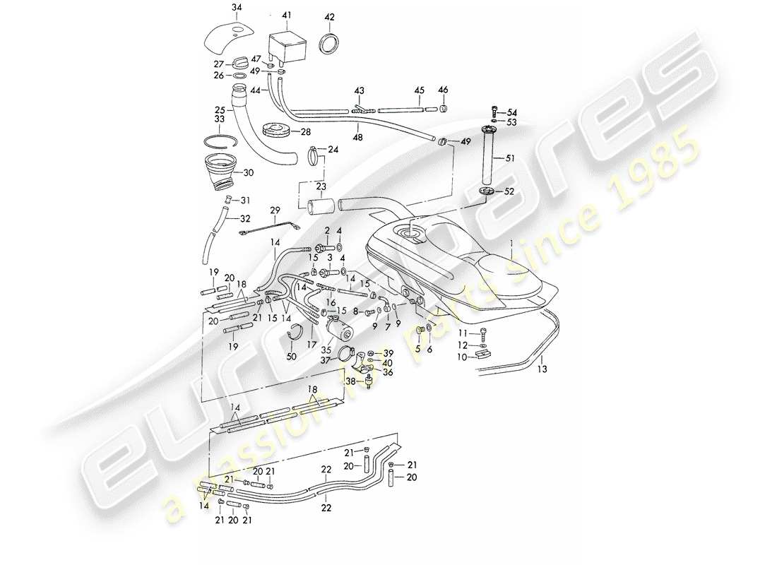 porsche 1972 (911) sistema de combustible - líneas - con: - bomba de combustible - d >> - mj 1971 diagrama de piezas