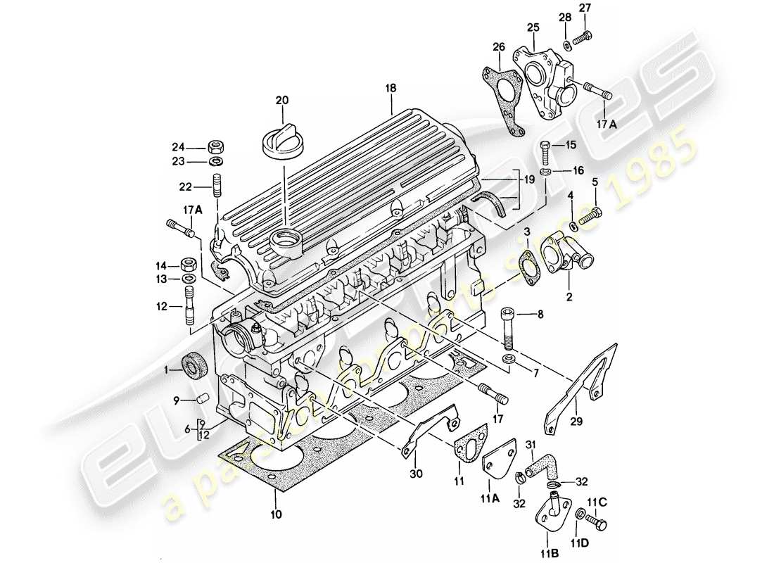 porsche 1978 (924) cabeza de cilindro diagrama de piezas