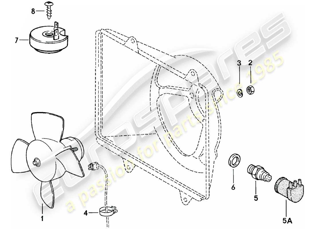 porsche 1981 (924) diagrama de piezas del ventilador eléctrico