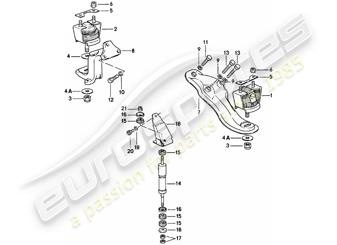 porsche 1981 (924) suspensión del motor diagrama de piezas