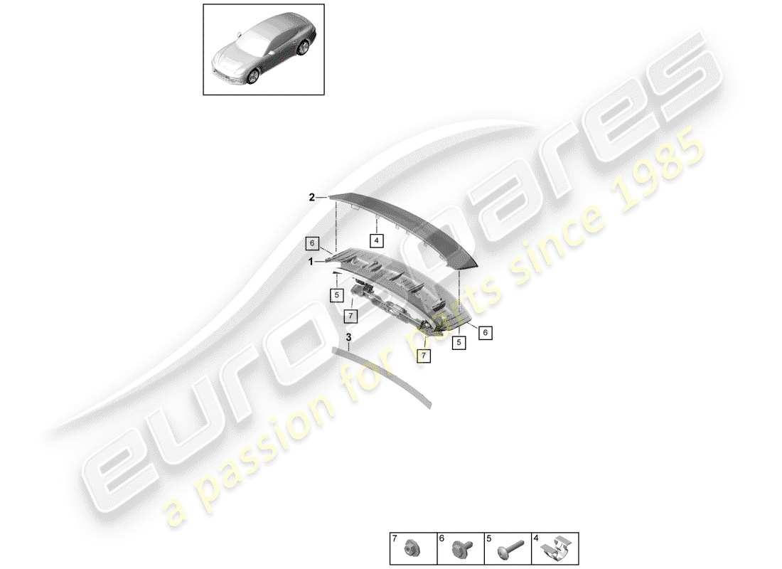 porsche 2017 (panamera 971-1) diagrama de piezas del spoiler trasero