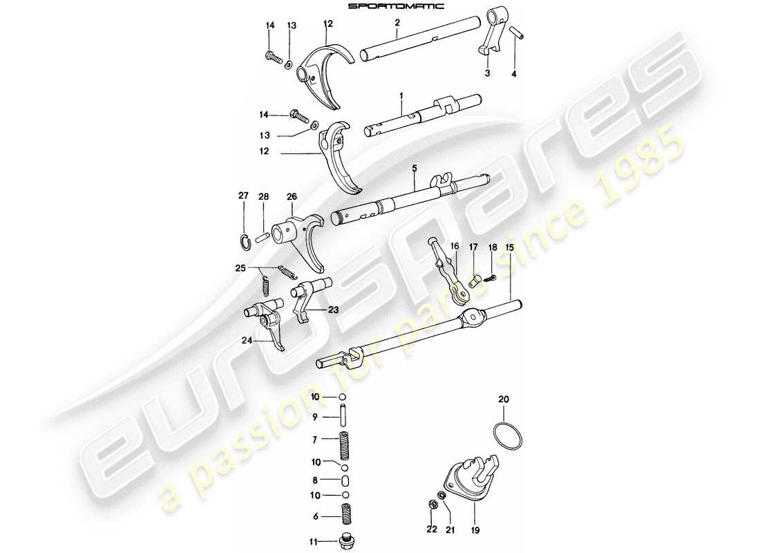 porsche 1975 (914) varillas de cambio - horquillas de cambio - diferencial diagrama de piezas