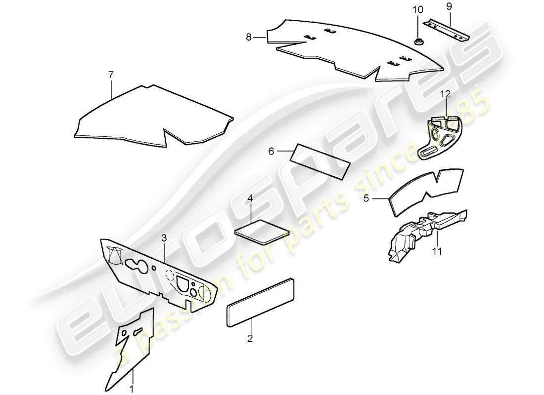porsche 2001 (996 turbo / gt2) carrocería - insonorización 1 diagrama de piezas