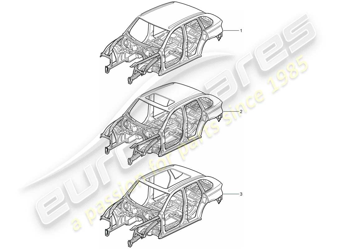 porsche 2016 (cayenne e2 92a) diagrama de piezas de la carrocería del coche