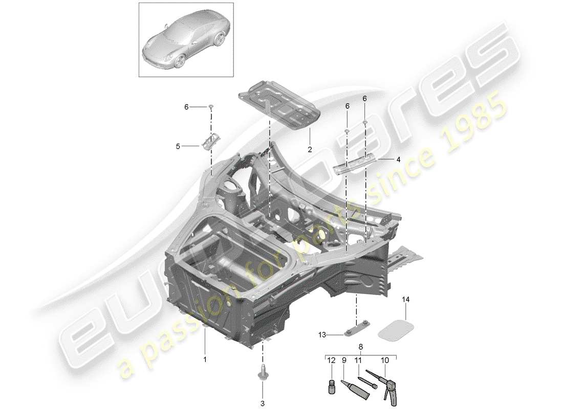 porsche 2014 (991-1) diagrama de piezas del extremo delantero