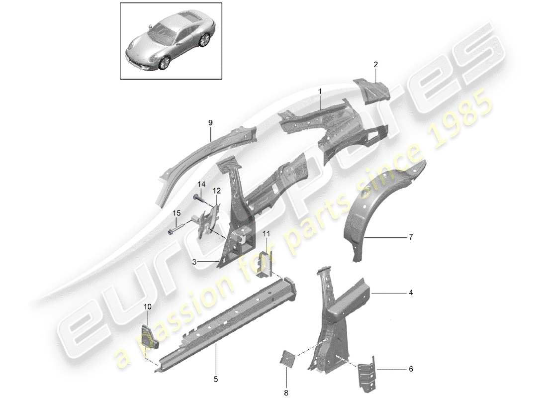 porsche 2014 (991-1) diagrama de piezas del panel lateral