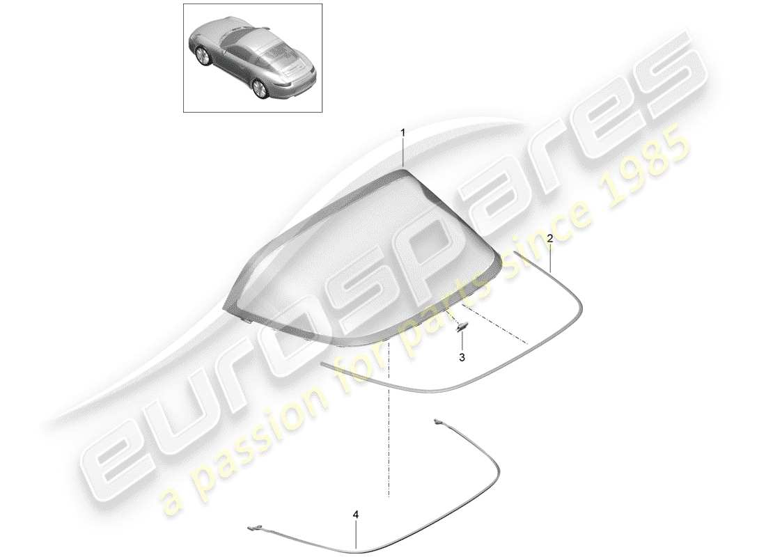 porsche 2014 (991-1) diagrama de piezas del vidrio de la ventana trasera