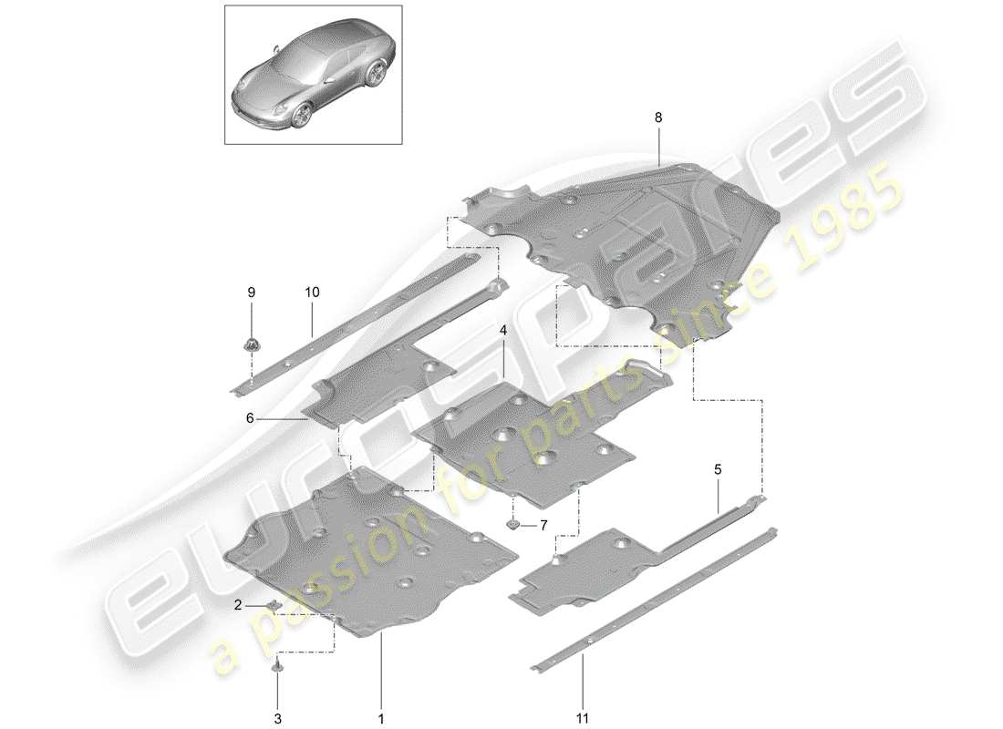porsche 2012 (991-1) revestimiento de bajos diagrama de piezas