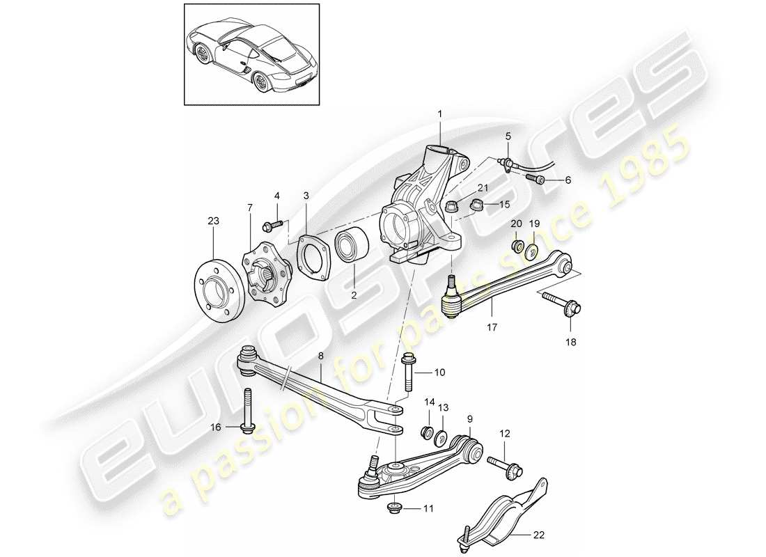 porsche 2009 (987 cayman) eje posterior diagrama de piezas