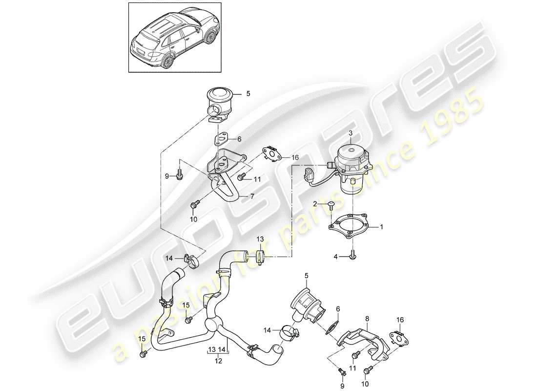 porsche 2011 (cayenne e2 92a) bomba de aire secundario diagrama de piezas