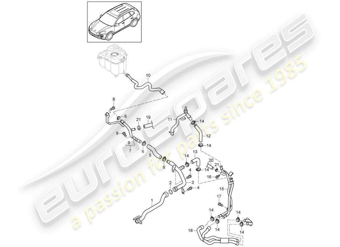 porsche 2011 (cayenne e2 92a) diagrama de piezas de refrigeración por agua