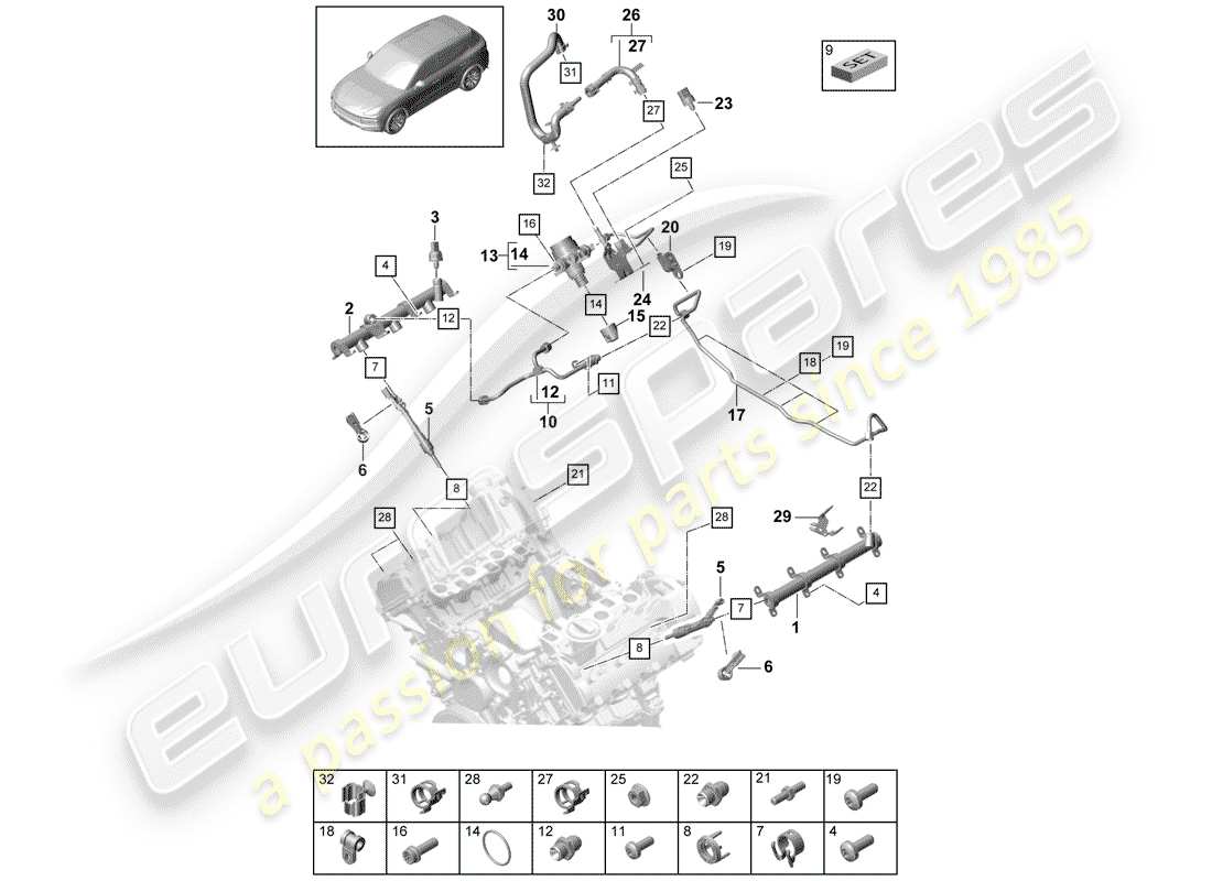 porsche 2020 (cayenne e3 9ya/9yb) diagrama de piezas del tubo de recogida de combustible