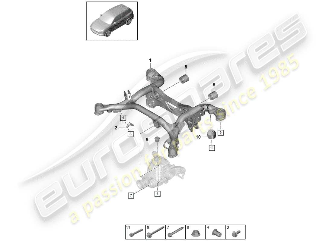 porsche 2018 (cayenne e3 9ya/9yb) submarco diagrama de piezas