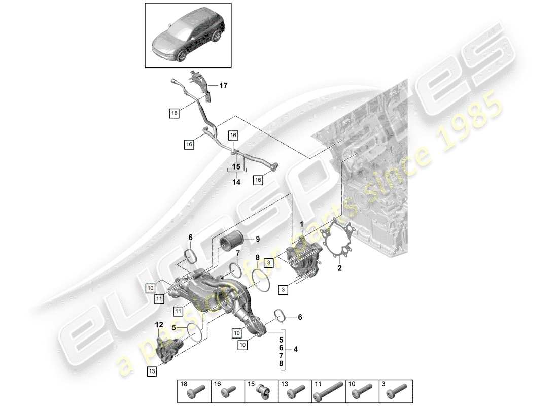 porsche 2018 (cayenne e3 9ya/9yb) bomba de agua diagrama de piezas