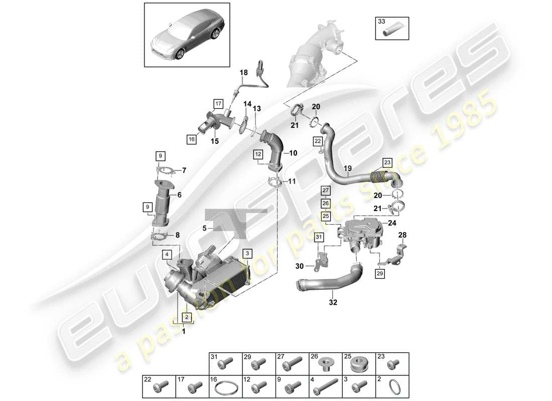 porsche 2017 (panamera 971-1) recirculación de escape diagrama de piezas