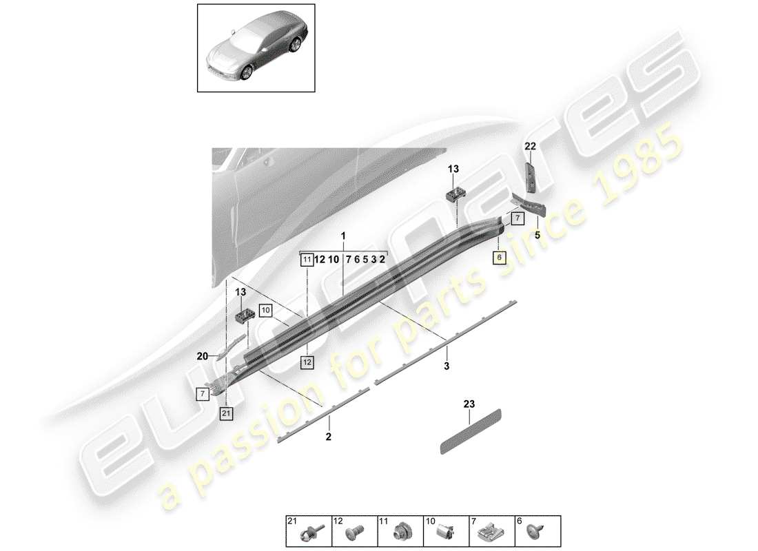 porsche panamera 971 (2017) moldura de larguero diagrama de piezas