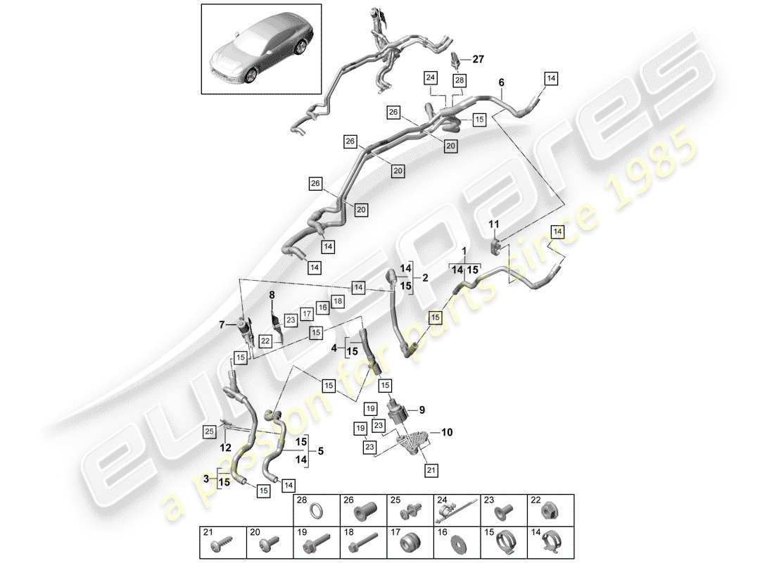 porsche 2017 (panamera 971-1) diagrama de piezas del calentador