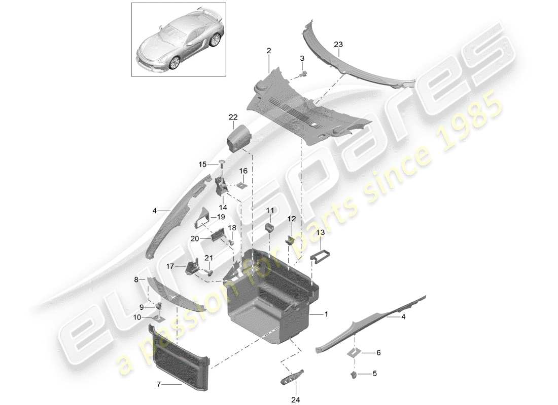 porsche 2016 (981 cayman gt4) forro de bota diagrama de piezas