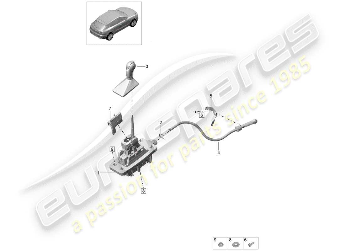porsche 2020 (macan) diagrama de piezas de la palanca selectora
