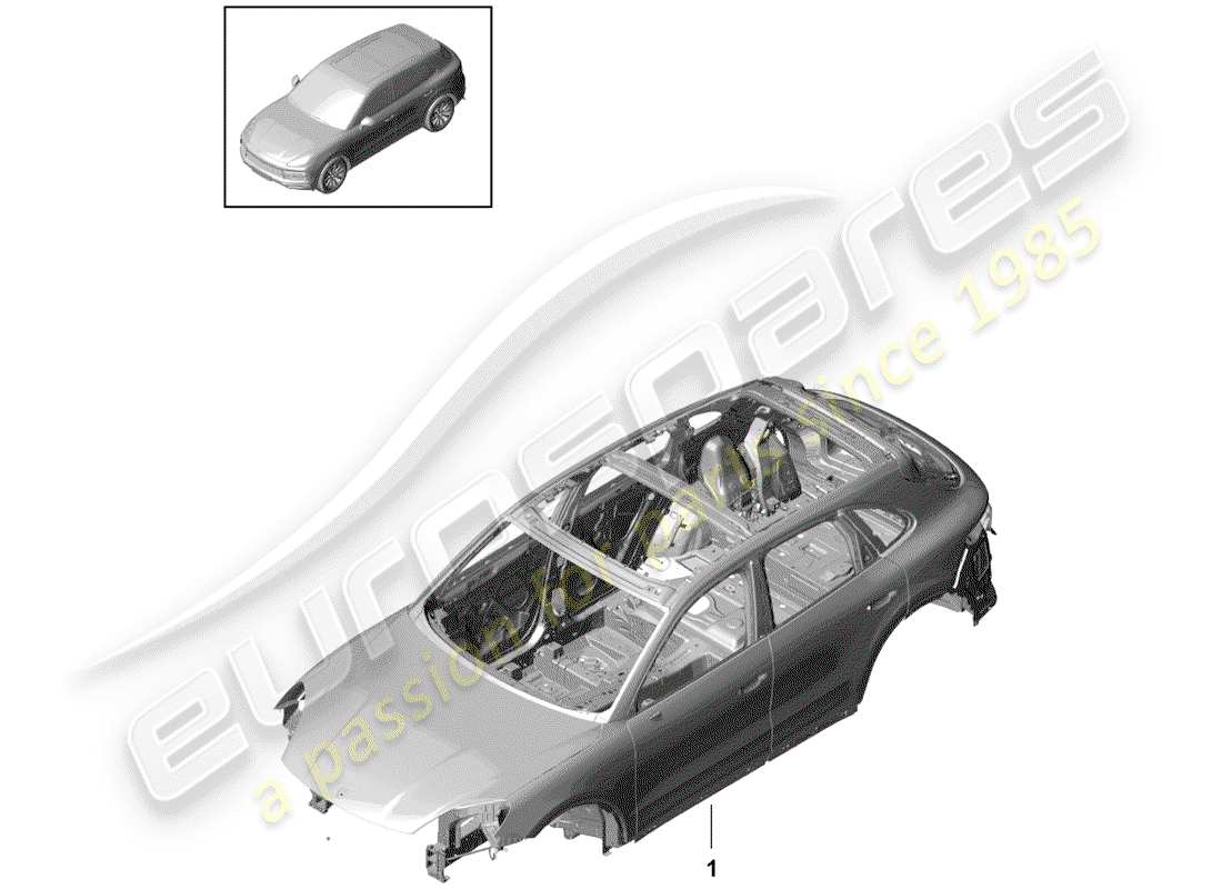 porsche 2019 (cayenne e3 9ya/9yb) cuerpo del auto diagrama de piezas