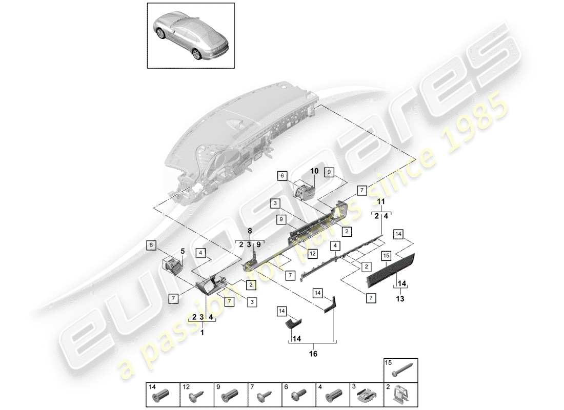 porsche panamera 971 (2017) accesorios diagrama de piezas